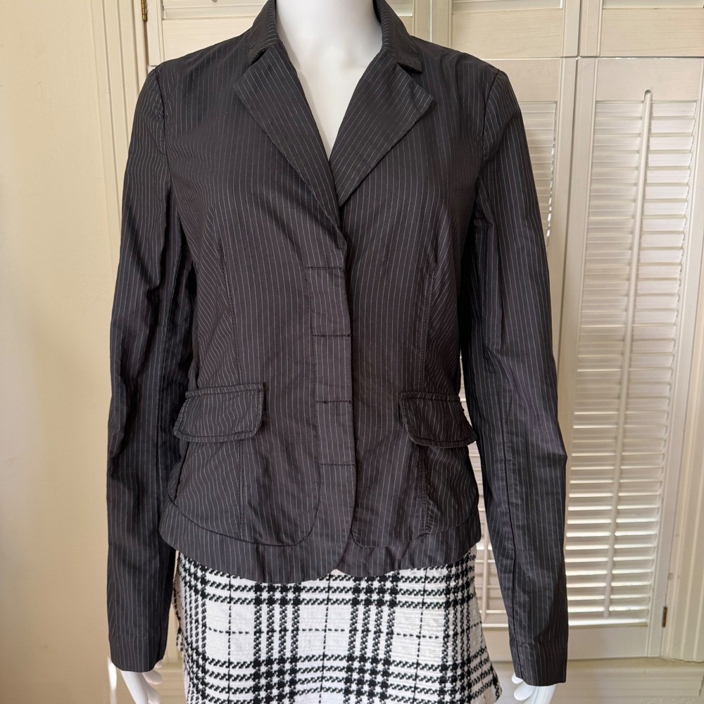 Armani Exchange Womens Charcoal Grey Pinstripe Blazer‎ Jacket Grommet Detail L